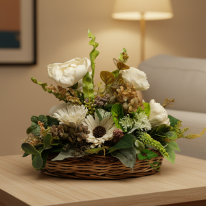 Elegant Basket – Handcrafted Sola Wood Flower Arrangement